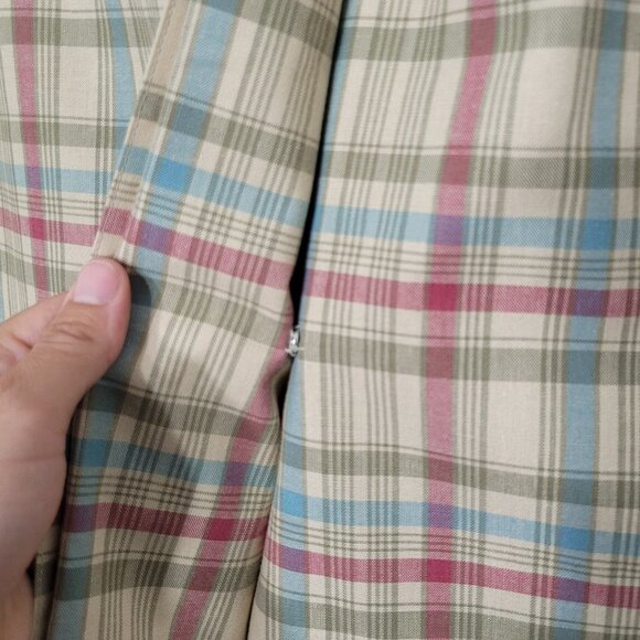 🥑2/100🥑Y2K Vintage Tan & Blue Plaid 90s Style Straight Wrap Skirt %100 Cotton - Picture 5 of 16